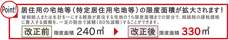 居住用の宅地等(特定居住用宅地等)の限度面積が拡大されます!